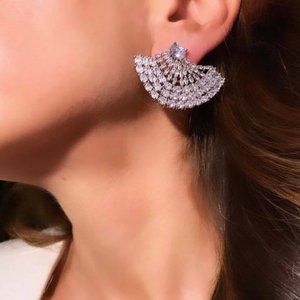 Emerald Green wedding bridal fan sparkle handmade earrings